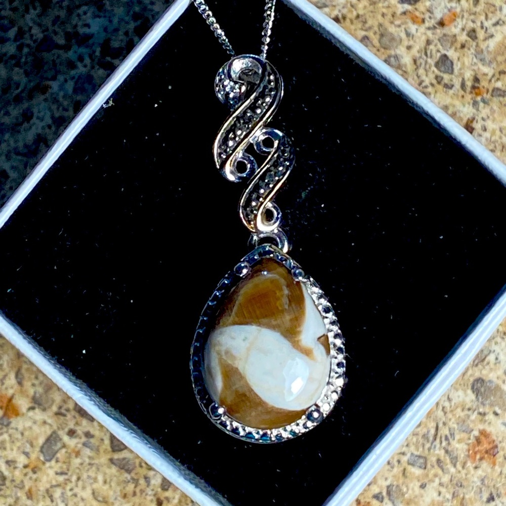 Peanut Wood Jasper Pendant, 925 Sterling Silver